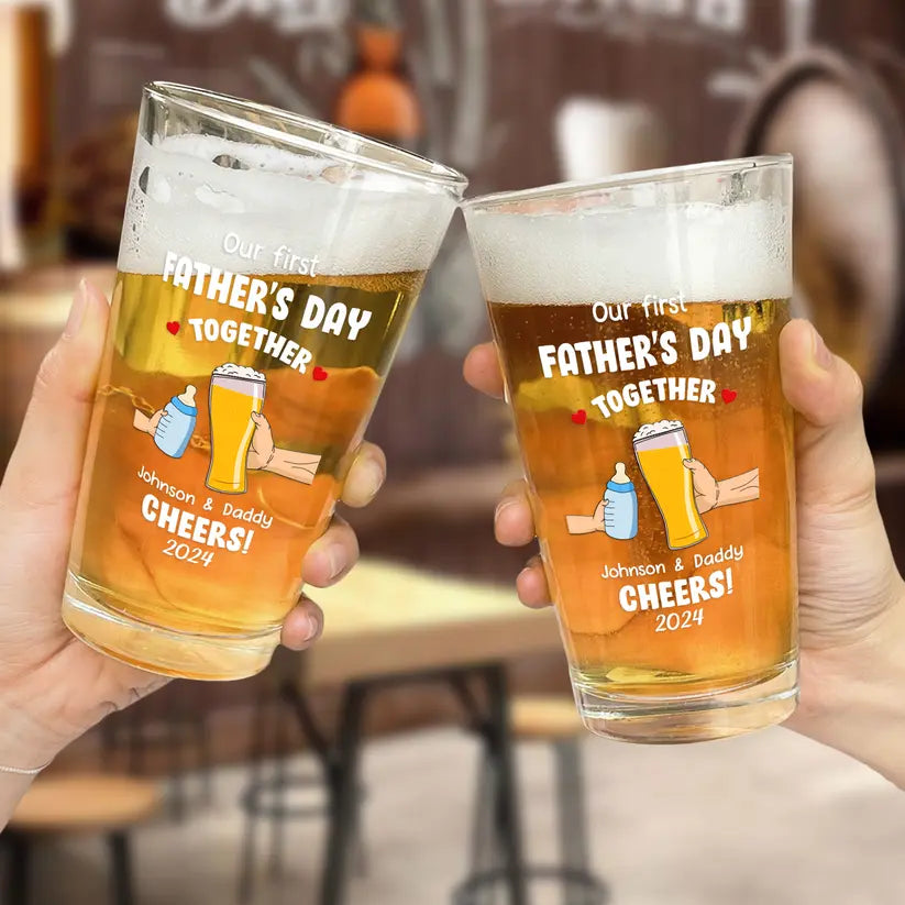 Cheers! Our First Father's Day - Personalized Beer Glass Beer Glass The Next Custom Gift