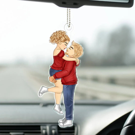 Chibi Couple Kissing - Anniversary Gift For Couples - Personalized Acrylic Car Hanger ornament The Next Custom Gift