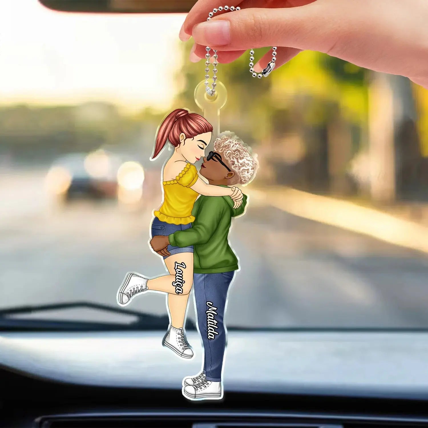 Chibi Couple Kissing - Anniversary Gift For Couples - Personalized Acrylic Car Hanger ornament The Next Custom Gift