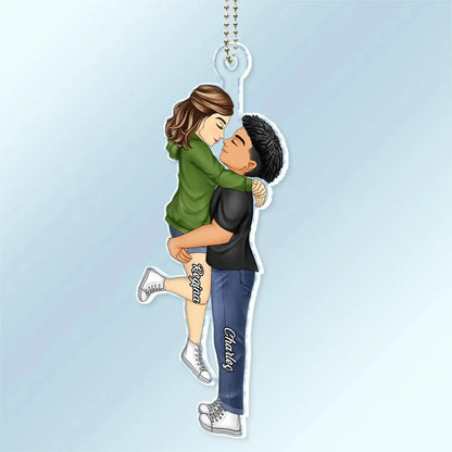 Chibi Couple Kissing - Anniversary Gift For Couples - Personalized Acrylic Car Hanger ornament The Next Custom Gift