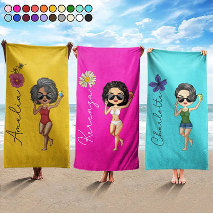 Chibi Girl With Birth Flower - Personalized Beach Towel Beach Towel The Next Custom Gift