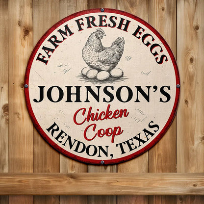 Chicken Coop Farm Fresh Eggs - Personalized Custom Shaped Metal Sign