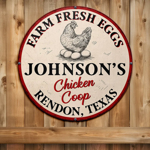 Chicken Coop Farm Fresh Eggs - Personalized Custom Shaped Metal Sign