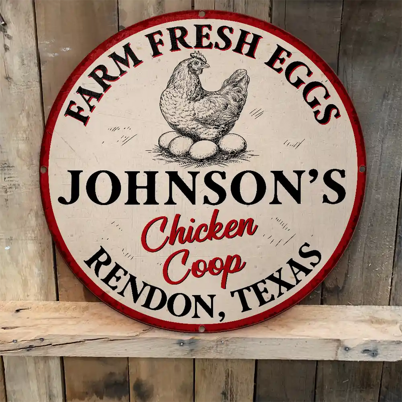 Chicken Coop Farm Fresh Eggs - Personalized Custom Shaped Metal Sign