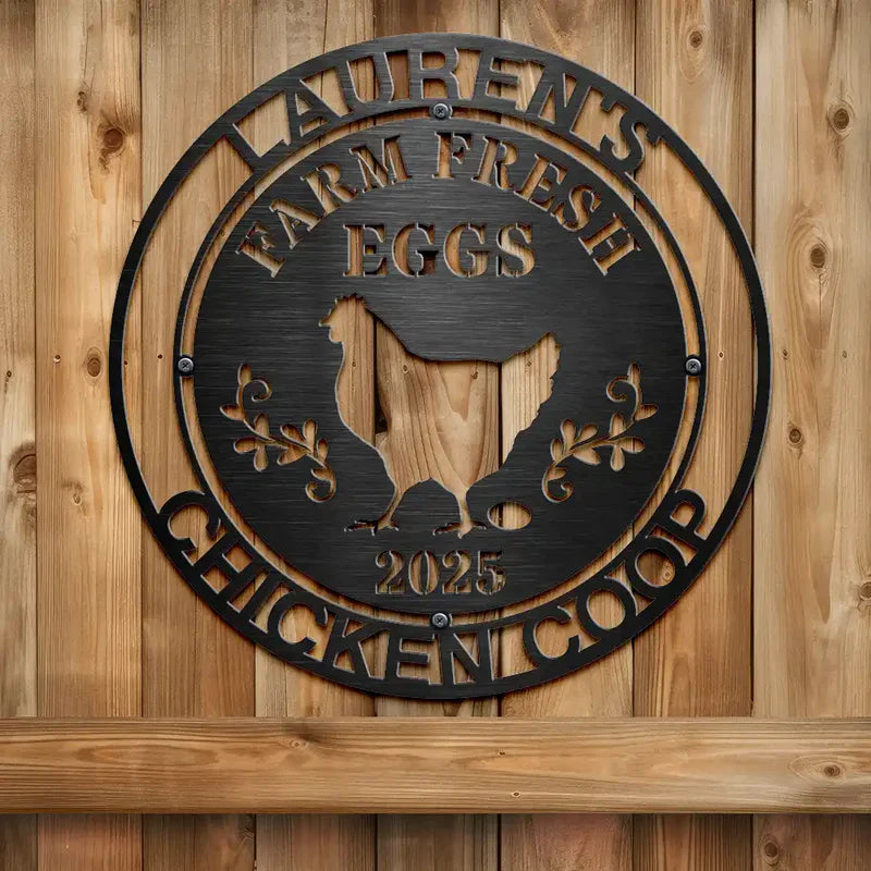 Chicken Coop Farm House Farm Fresh Eggs - Personalized Cutout Metal Sign
