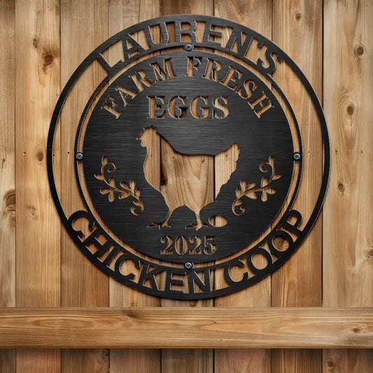 Chicken Coop Farm House Farm Fresh Eggs - Personalized Cutout Metal Sign