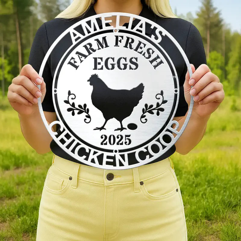 Chicken Coop Farm House Farm Fresh Eggs - Personalized Cutout Metal Sign