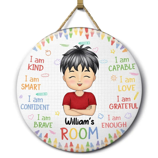 Children - I Am Kid Affirmations - Gift For Children, Grandkids - Personalized Wood Circle Sign