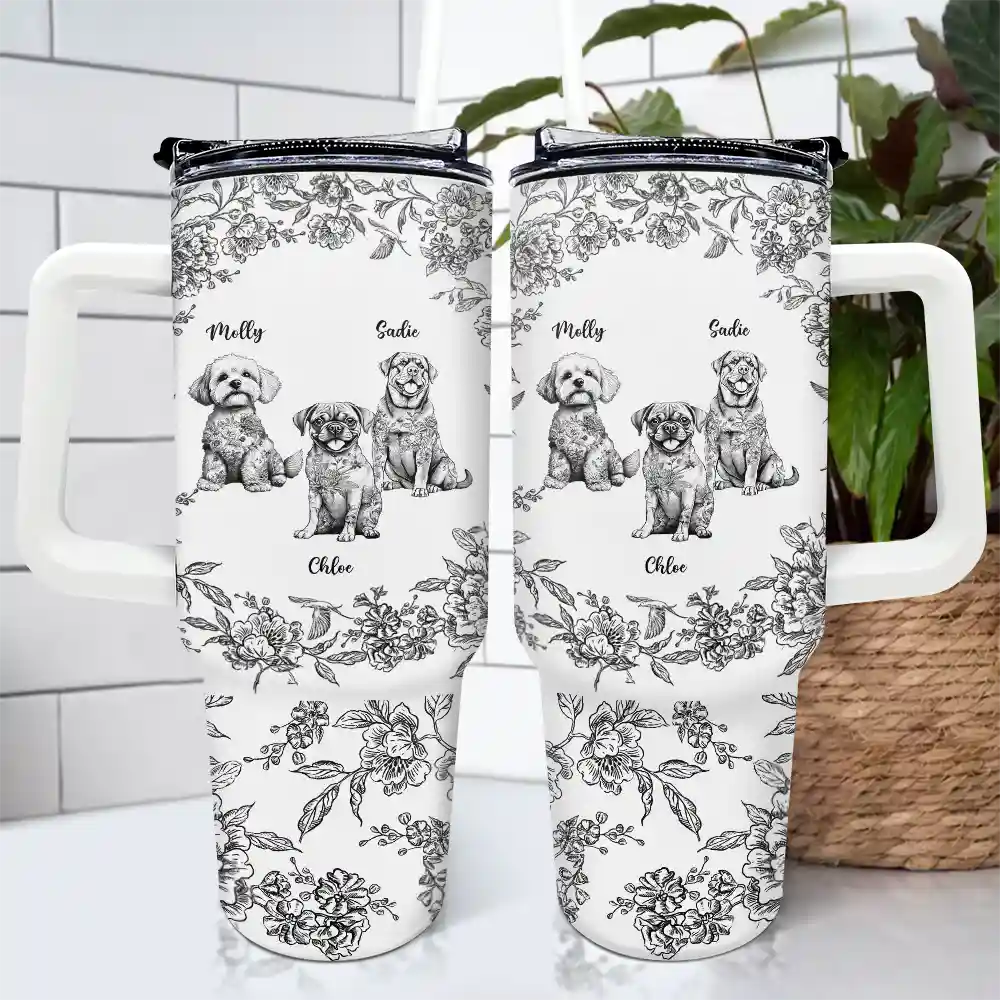 Dog Lovers,Pet Lovers - Chinoiserie Toile Dog - Personalized 40oz Tumbler With Straw