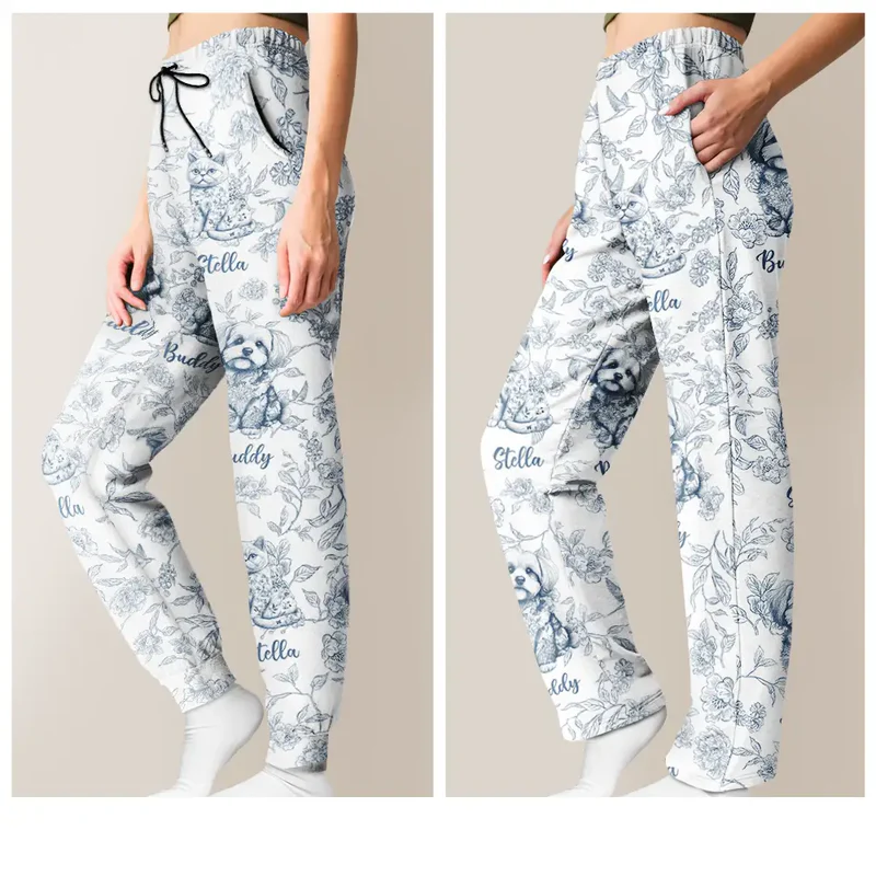 Chinoiserie Toile Dog Cat - Personalized Pajama Pants