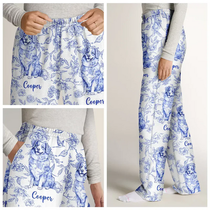 Chinoiserie Toile Dog Cat - Personalized Pajama Pants