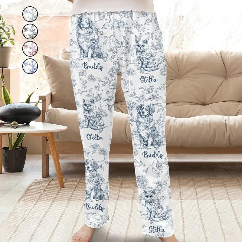 Chinoiserie Toile Dog Cat - Personalized Pajama Pants