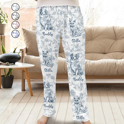 Chinoiserie Toile Dog Cat - Personalized Pajama Pants