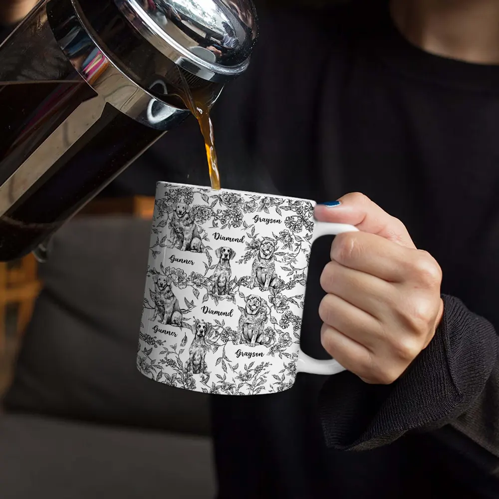 Chinoiserie Toile Dog Cat - Personalized White Edge-to-Edge Mug