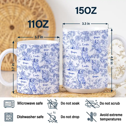 Chinoiserie Toile Dog Cat - Personalized White Edge-to-Edge Mug