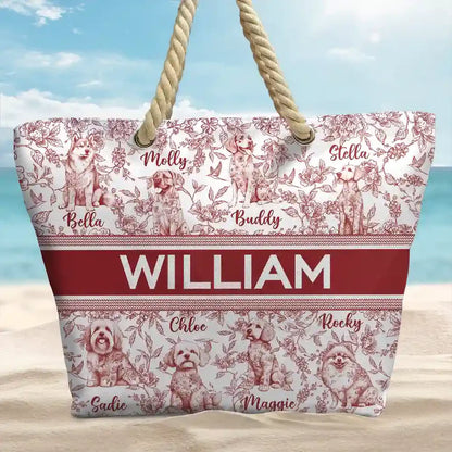 Chinoiserie Toile Dog Mom Cat Mom - Personalized Beach Bag