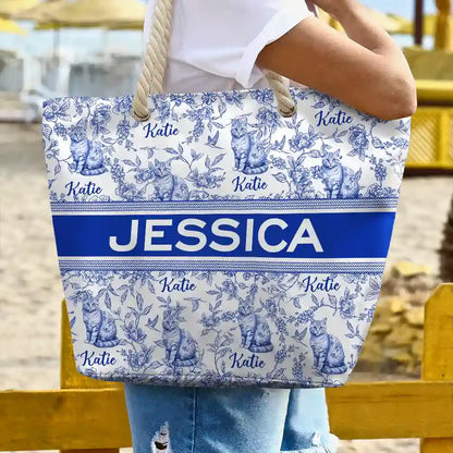 Chinoiserie Toile Dog Mom Cat Mom - Personalized Beach Bag