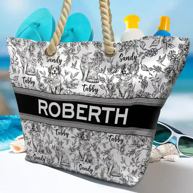 Chinoiserie Toile Dog Mom Cat Mom - Personalized Beach Bag