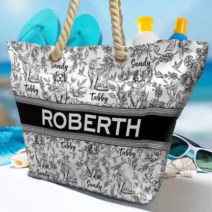 Chinoiserie Toile Dog Mom Cat Mom - Personalized Beach Bag
