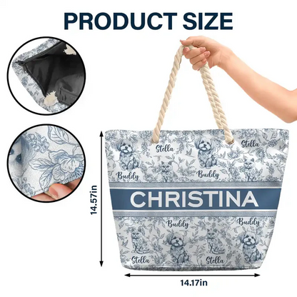 Chinoiserie Toile Dog Mom Cat Mom - Personalized Beach Bag
