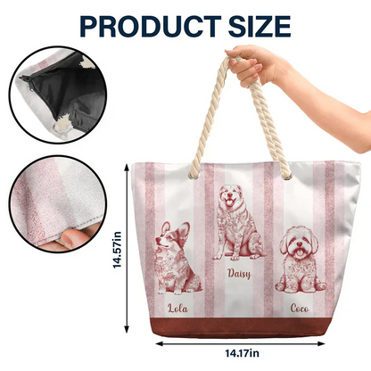 Chinoiserie Toile Dog On Stripes - Personalized Beach Bag
