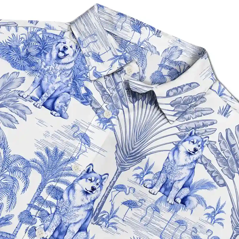 Chinoiserie Toile Dog Tropical Pattern - Personalized Hawaiian Shirt