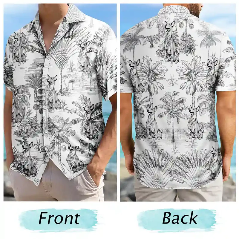 Chinoiserie Toile Dog Tropical Pattern - Personalized Hawaiian Shirt