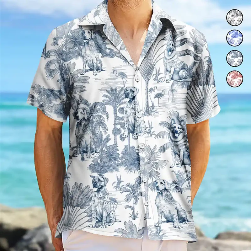 Chinoiserie Toile Dog Tropical Pattern - Personalized Hawaiian Shirt