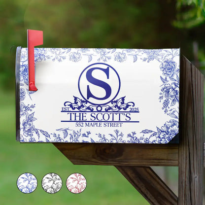 Chinoiserie Toile Monogram And Family Name - Personalized Mailbox Cover