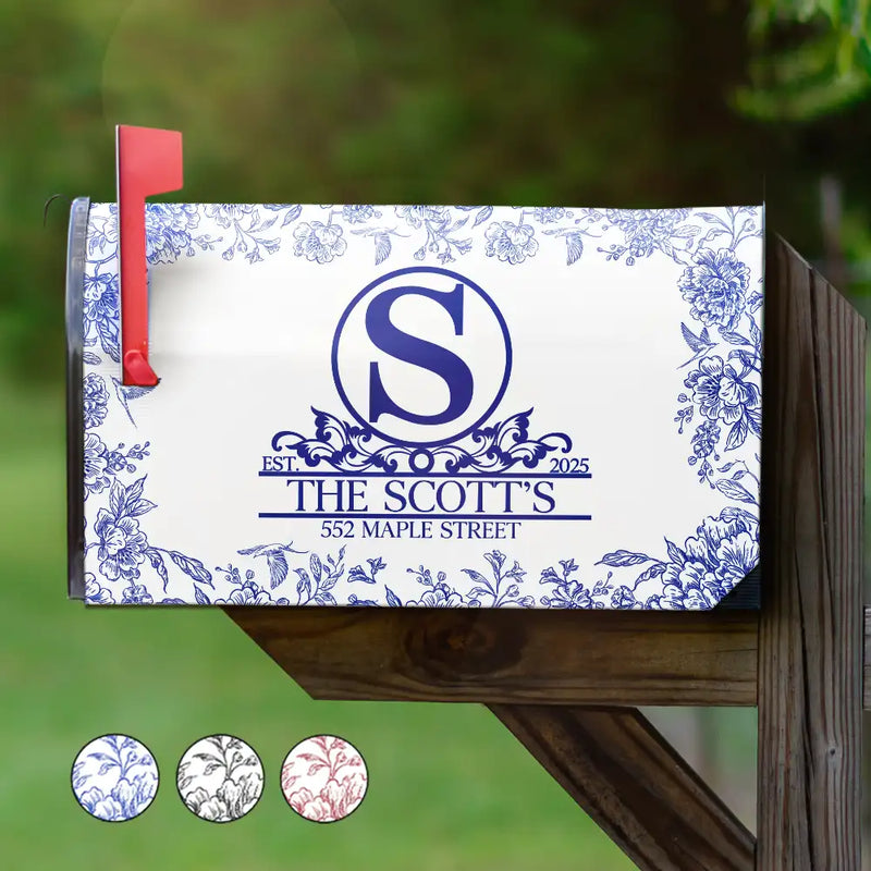 Chinoiserie Toile Monogram And Family Name - Personalized Mailbox Cover