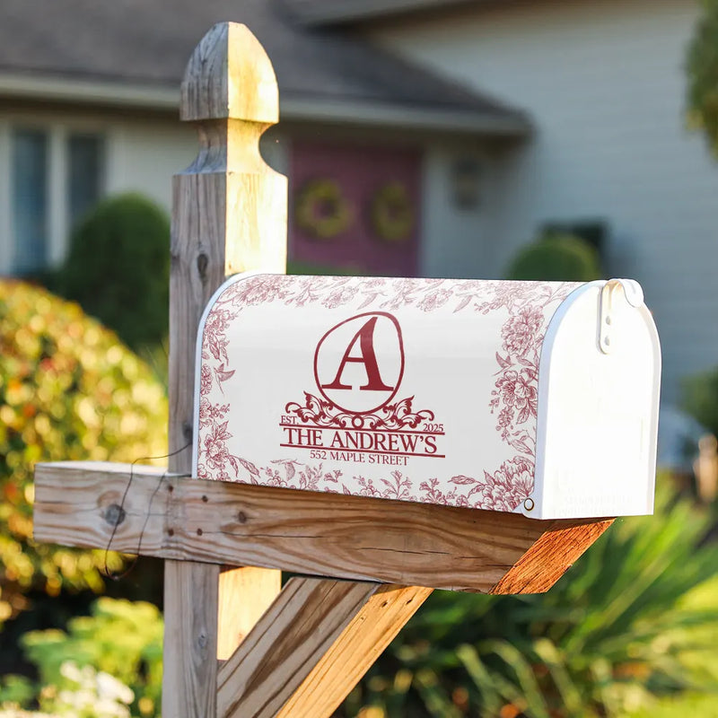 Chinoiserie Toile Monogram And Family Name - Personalized Mailbox Cover