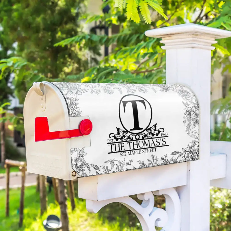 Chinoiserie Toile Monogram And Family Name - Personalized Mailbox Cover