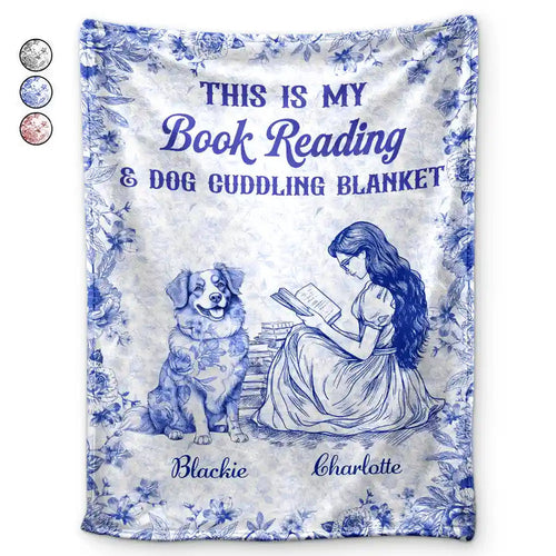 Chinoiserie Toile My Book Reading And Dog Cuddling - Personalized Fleece Blanket
