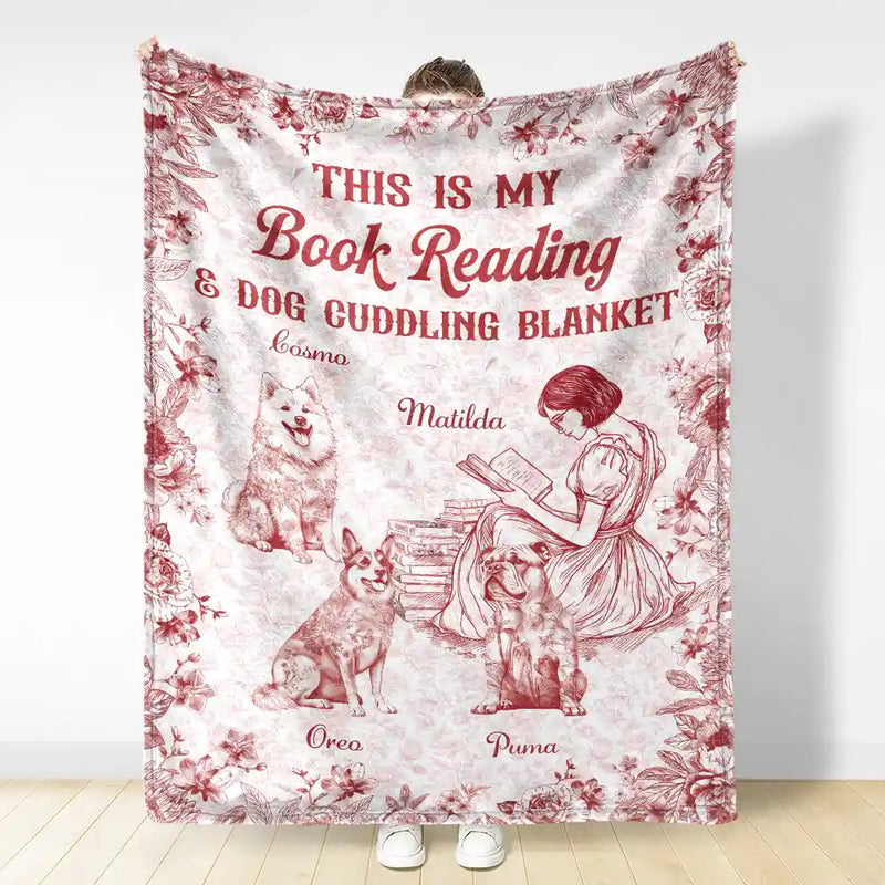 Chinoiserie Toile My Book Reading And Dog Cuddling - Personalized Fleece Blanket