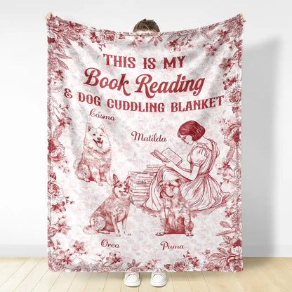 Chinoiserie Toile My Book Reading And Dog Cuddling - Personalized Fleece Blanket