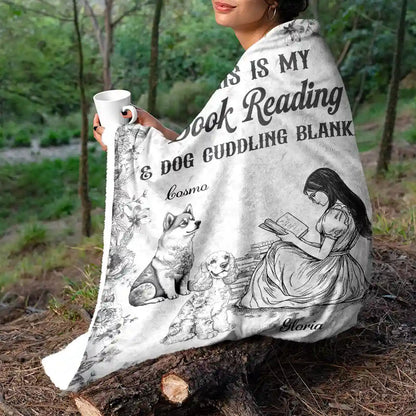 Chinoiserie Toile My Book Reading And Dog Cuddling - Personalized Fleece Blanket