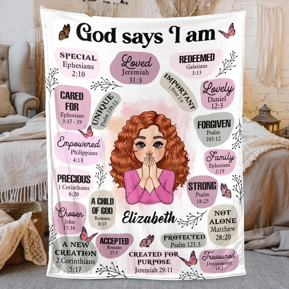 Christian - God Says I Am - Meaningful Gifts for Birthday - Personalized Blanket (AB) Blanket The Next Custom Gift