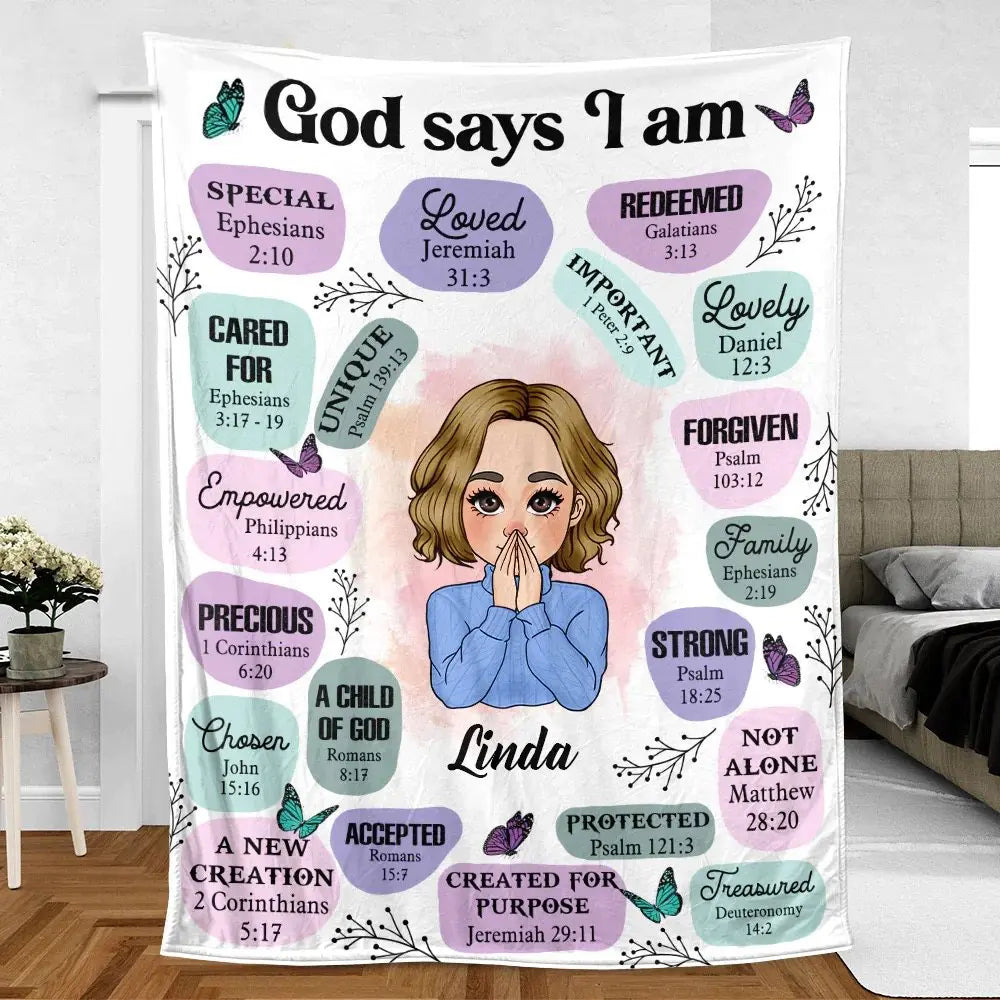 Christian - God Says I Am - Meaningful Gifts for Birthday - Personalized Blanket (AB) Blanket The Next Custom Gift