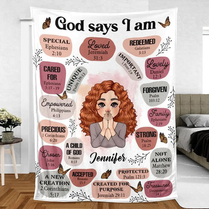 Christian - God Says I Am - Meaningful Gifts for Birthday - Personalized Blanket (AB) Blanket The Next Custom Gift