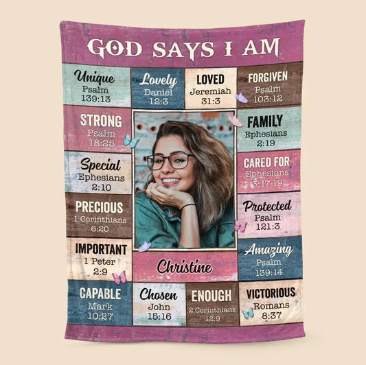 Christian - God Says I Am - Meaningful Gifts for Birthday - Personalized Blanket (NV)