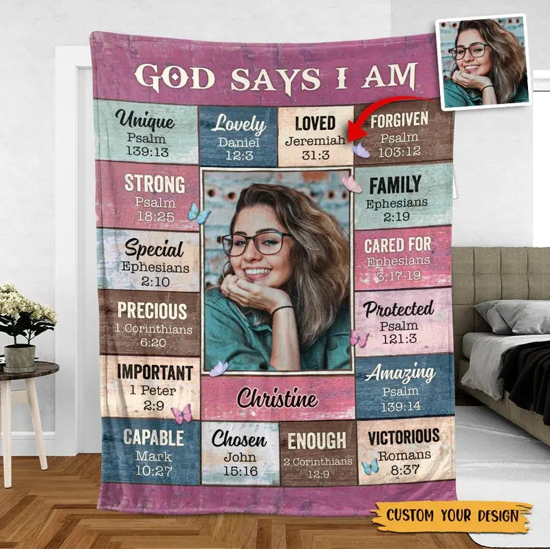 Christian - God Says I Am - Meaningful Gifts for Birthday - Personalized Blanket (NV) Blanket The Next Custom Gift