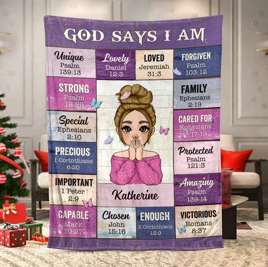 Christian - God Says I Am Pink Photo,Meaningful Gifts for Birthday - Personalized Blanket (TC)