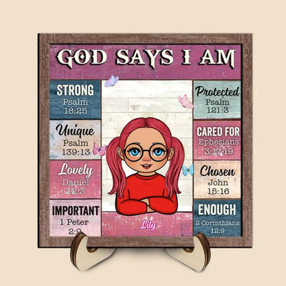 Christian - God Says I Am (Pink Blue) - Personalized Custom (TL)  The Next Custom Gift