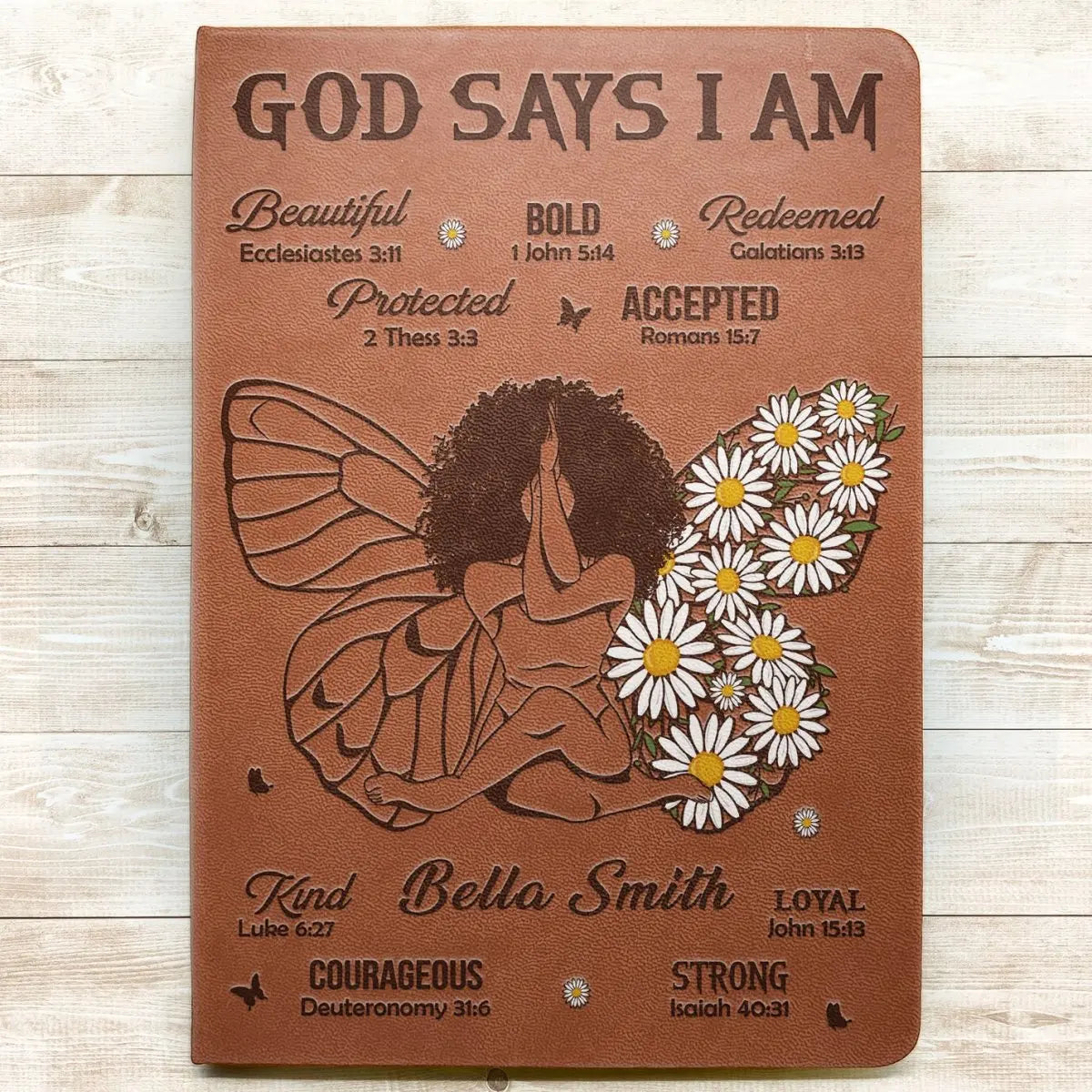 Christian - God Says That I Am - Personalized Leather Journal Leather Journal The Next Custom Gift