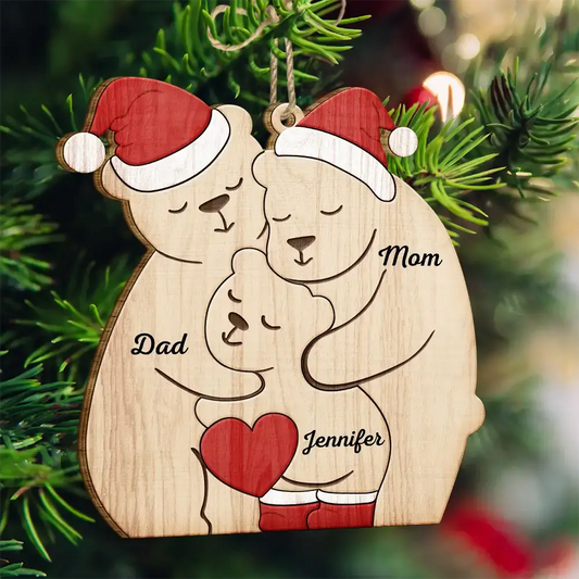 Christmas Bear Family - Personalized Custom Shaped Wooden Ornament Ornament The Next Custom Gift