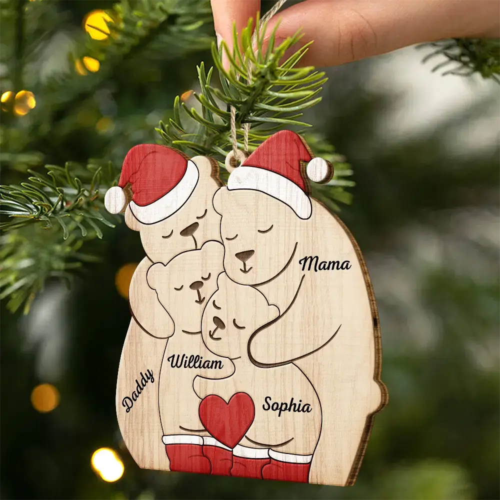 Christmas Bear Family - Personalized Custom Shaped Wooden Ornament Ornament The Next Custom Gift