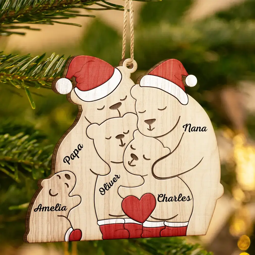 Christmas Bear Family - Personalized Custom Shaped Wooden Ornament Ornament The Next Custom Gift