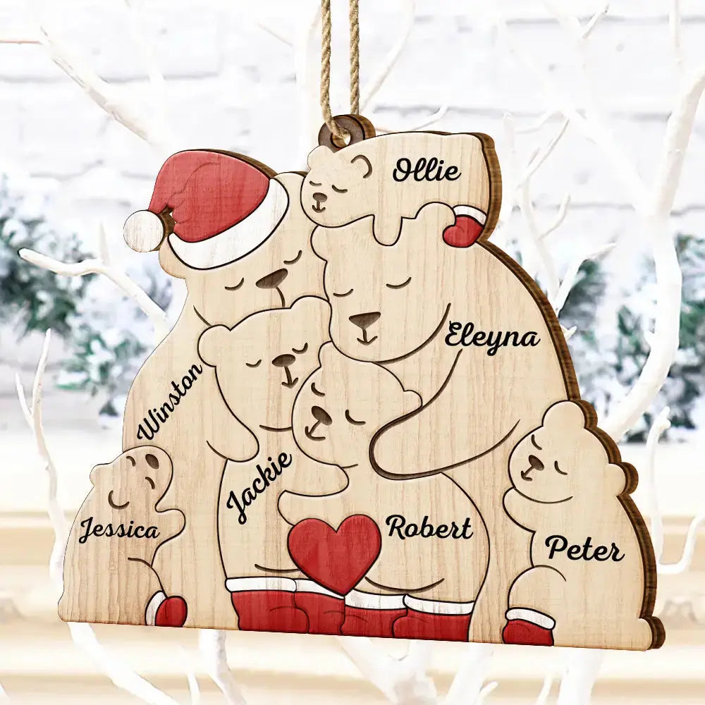 Christmas Bear Family - Personalized Custom Shaped Wooden Ornament Ornament The Next Custom Gift