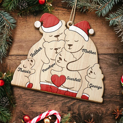 Christmas Bear Family - Personalized Custom Shaped Wooden Ornament Ornament The Next Custom Gift