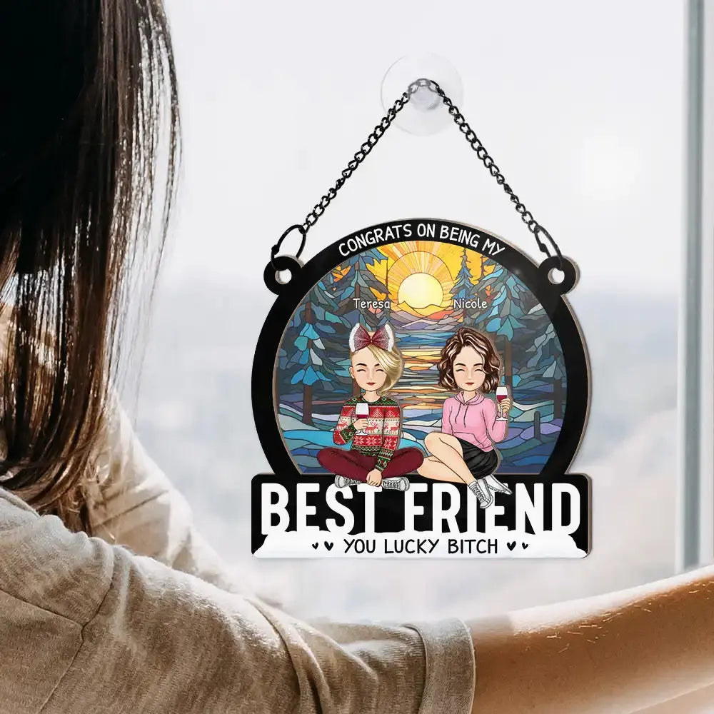 Christmas Bestie Congrats On Being My Bestie - Personalized Window Hanging Suncatcher Ornament Hanging Suncatcher Ornament The Next Custom Gift